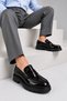 Fv008 Patent Leather Men's Loafer Shoes Black Classic Thick Sole