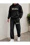 Men's Colorful Brooklyn Text Printed Top and Bottom Tracksuit with Hood