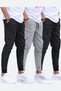 Set of 3 Unisex Rain Pattern Regular Fit Ribbed Leg Black, Gray, Navy Blue, Colored Sweatpants, Sports Sweatpants