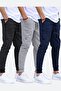 Set of 3 Unisex Rain Pattern Regular Fit Ribbed Leg Black, Gray, Navy Blue, Colored Sweatpants, Sports Sweatpants