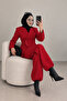 Waist Detailed Blazer Jacket and Trousers Two-Piece Set in Red