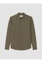 Beige Slim Fit Striped Combed Cotton Men's Shirt