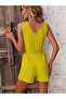 Women's Strappy V-Neck Front Buttoned Waist-Tie Short Aerobin Jumpsuit - 3