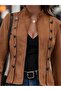 Women's long sleeve judge collar short suede jacket with buttons on the sides - 2