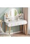 3D Wood Makeup Vanity Table with Mirror and 3 Drawers Stylish Bedroom Furniture for Girls Modern Dressing Table with Storage for Bedroom and Makeup Essentials