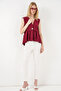 Women's Buttoned Zero-Sleeve Blouse 994 - Burgundy