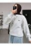 3 Thread Gray Mini Horse Logo Half-Zip Sweatshirt - Printed Oversize Stand-Up Collar - 5