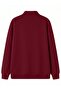 Burgundy Basic Plain Half-Zip Sweatshirt - Oversized Stand-Up Collar - 4