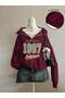 3 Thread Burgundy 1997 California Vitality Half-Zip Sweatshirt - Printed Oversized Stand Collar