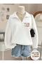 3 Thread White Kind Words Half-Zip Sweatshirt - Printed Oversized Stand Collar - 3