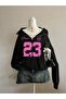 3 Thread Black Princess 23 Half-Zip Sweatshirt - Printed Oversize Stand Collar