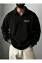 Black Milano Italy Half-Zip Sweatshirt - Printed Oversized Stand Collar - 3