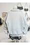 3 Thread Gray Cherry Pattern Half-Zip Sweatshirt - Printed Oversize Stand Collar - 2