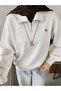 3 Thread Gray Mini Horse Logo Half-Zip Sweatshirt - Printed Oversize Stand-Up Collar - 2