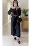 Toffes Black Guipure Detailed Belted Shirt and Trousers Set - 3