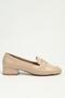 Women's Beige Gold Buckle Short Heeled Loafer Shoes Pc-56175 - 2