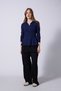 Polo Collar Ruffled Tricot Sweater Navy Blue