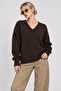 V-Neck Oversize Knitwear Sweater Lki̇0061 Brown - 3