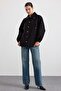 Stand Collar Snap Closure Casual Trench Coat Black 6917 - 7