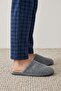 Men's Gray Thick Corduroy Winter House Slippers 3 cm Byndtnh01 - 5