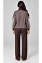Women's Brown Scuba Fabric Digital Patterned Zipper Detailed Stripe Detailed Trousers Double Set Hzl28W-Mth126741 - 2