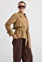 Cape Detailed Raglan Sleeve Water Repellent Short Trench Coat Kamel 6908 - 5