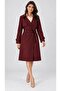 Women's Burgundy Double-Breasted Collared Belted Lined Trench Coat Hzl25W-Bd159181