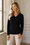 Women's Long Sleeve V-Neck Diamond Patterned Ribbed Detailed Soft Stylish Elegant Casual Black Knitwear Sweater - 7