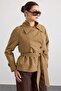 Cape Detailed Raglan Sleeve Water Repellent Short Trench Coat Kamel 6908 - 3