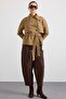 Cape Detailed Raglan Sleeve Water Repellent Short Trench Coat Kamel 6908 - 4