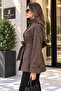 High-Collar Belted Trench Coat-Brown - 2