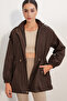 Women's Drawstring Waist Coat Brown - 10322 - 3