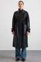 Leather Look Trench Coat with Stand Collar and Metal Accessories Black 6911 - 6
