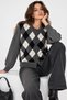 Women's Vintage College Patterned Buttoned Knitwear Cardigan Gray - 3