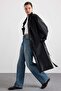 Leather Look Trench Coat with Stand Collar and Metal Accessories Black 6911 - 2