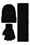 10-13 Years Old Scarf, Beanie and Glove Set - Black