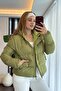Women's Lace-Up Zippered Snap Hooded Coat Green