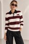 Women's Heart Two-Color Embroidered Polo Collar Knitwear Sweater White - 2
