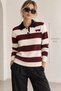 Women's Heart Two-Color Embroidered Polo Collar Knitwear Sweater White - 3