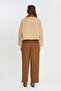 Women's Contrast Collar Buttoned Relaxed Fit Jacket - 5