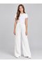 Girl's Ecru Wide-Leg Elastic Wrinkled Textured Trousers – Summer Model Without Pockets