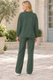 Women's Round Neck Long Sleeve Off Shoulder Woven Detailed Slit Pocket Stylish Casual Green Sweatshirt Trousers Two-Piece Set - 3