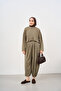 Women's Slit Detail Pleated Suit Khaki Green - 2
