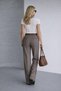Women's Brown Houndstooth Patterned High Waist Wide Leg Palazzo Fabric Trousers - 4