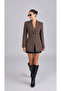 Brown Single Button Waist-Fitted Blazer Jacket - 2Y9684