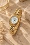 Caponne Women's Wristwatch Minimal Gold Color Steel Band Look White Dial Colorful Stone Detail Serrated Bezel Minimal Elegant Analog Women's Watch 2026 - 5