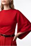 2239 Women's Volan Sleeve Crew Neck Waist Accent Blouse Red - 2
