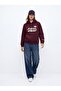 Regular Fit Text Printed Hooded Burgundy Sweatshirt - 4