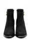 Women's Double Buckle Thick Heeled Round Toe Zippered Ankle Boots - Solena - Black Suede - 2