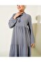 1627 Collar Lace-Up Hijab Dress - Gray - 2